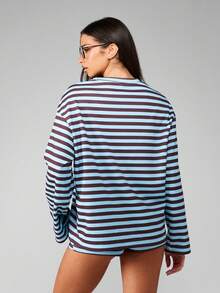 MISSGUIDED Casual Striped Co Ord Set Long Sleeve Knit Top With High Rise Cycling Shorts For Women Autumn Streetwear Winter Loungewear