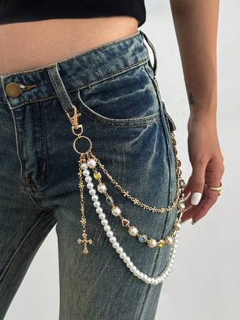 Fairycore 1 pièce Ceinture de taille style punk avec chaîne en croix, chaîne en alliage de fer multicouche pour le corps, chaîne de pantalon personnalisée pour femmes, pour la décoration du pantalon, décontractée, festival de musique, accessoire de fête