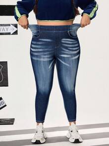Flexra Plus Size Women's Lightweight Sporty Denim Jeans With Distressed Wash, High Stretch Skinny Fit