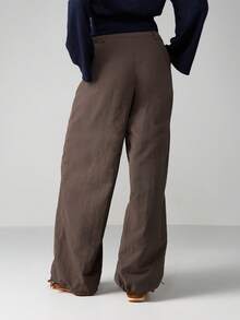 MISSGUIDED Wide Leg Drawstring Parachute Pants Casual Loose Balloon Trousers Fall Winter Utility Cargo Streetwear Fashion Bottoms With Adjustable Hem - Dark Grey - View 2