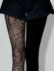 ROMWE Goth 1pc Women High Elasticity Asymmetric Sexy Pantyhose/Tights/Leggings - Dark Black - View 3