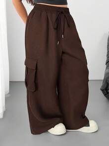 POPSWAY Pantalones casuales de camuflaje con cintura elástica y cordón, bolsillos, para mujer de talla grande