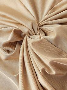 SHEIN MOD Solid Color Asymmetrical Neckline Ruched Twist Long Dress - Champagne - View 3