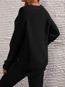 SHEIN Pull tricoté à fente latérale avec nœud, couleur unie, décontracté, pour la maternité, automne/hiver - Noir - Voir 2