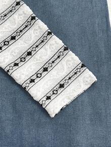 GlowEve 女式休闲全身印花宽松圆领长袖 T 恤，秋季 - 黑與白 - 查看 5