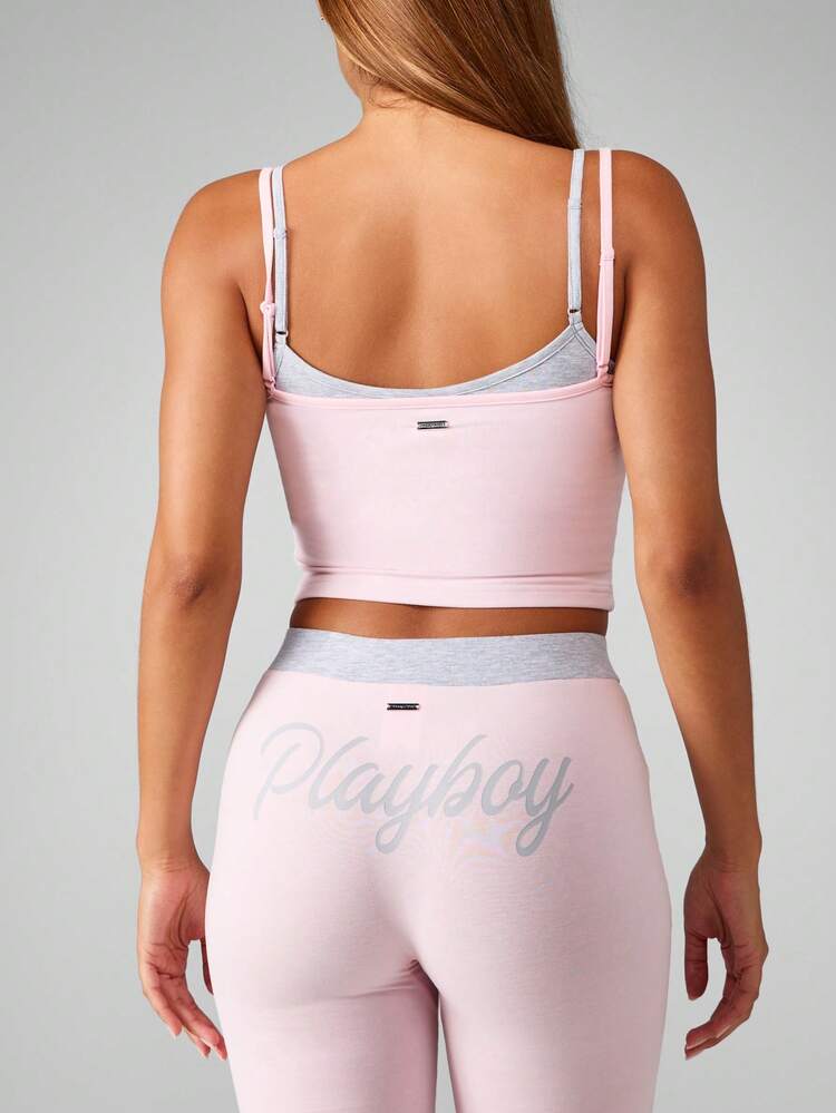 Missguided x Playboy Double Layer Crop Top With Bow Detail And High Rise Leggings