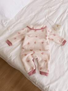 女婴可爱心形图案设计，面料柔软舒适，适合女婴休闲装 - 粉色 - 查看 2