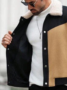 Manfinity Homme Herren Lässiger Kontrast-Farbiger Einreihiger Mantel, Herbst/Winter - Verschiedenfarbig - Übersicht 8