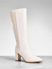 SHUZIA #CitySleek Women's Pointed Toe Side Zip & Block Heel Pu Knee-High Boots – Sleek Finish For Polished Everyday Looks - White - View 2