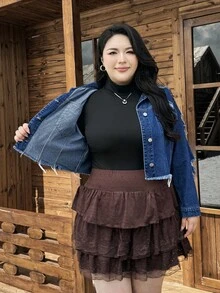 SHEIN ICON Chaqueta vaquera lavada, desgastada y deshilachada de talla grande - Azul lavado oscuro - Ver 7