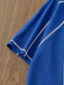 Manfinity VCAY 男士针织休闲宽松短袖T恤 - 藍色 - 查看 5