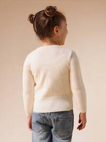 SUMWON Classic Knit Button Front Cardigan Sweater Elementary School Uniform Spring Fall Daily Wear Ribbed Hem Cozy Girls Outerwear - Beige - View 2