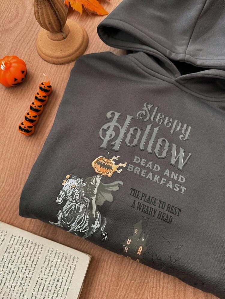 Halloween Tween Girl Slogan Print Long Sleeve Casual Loose Sweatshirt