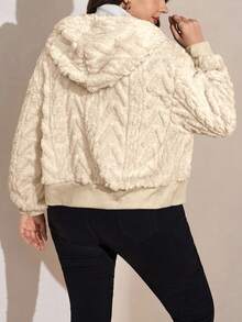 SHEIN CURVE+ Vêtements d'hiver grande taille Automne et hiver Super épais double polaire Veste matelassée à capuche chaude Femmes Motif géométrique réversible à capuche en polaire Vacances/Automne/Hiver - Nude - Voir 2