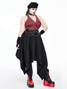 ROMWE Grunge Punk Đầm xòe kim loại họa tiết kẻ sọc đỏ cổ điển Grunge-Punk cỡ lớn, viền ngực bất đối xứng, eo, váy dài thời trang cổ điển dành cho nữ cỡ lớn, váy Halloween & thường ngày cho nữ cỡ lớn - Nhiều màu - Xem 6