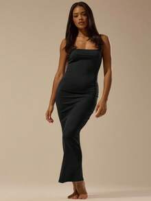 MUSERA ESSENTIALS 柔软触感吊带修身连衣裙，春夏基础款，可爱休闲，适合度假、伊比沙岛婚礼宾客、优雅生日派对、约会之夜等场合，休闲时尚。 - 黑色 - 查看 5