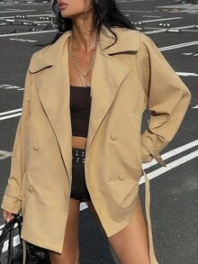 Livesso Women's Casual Turndown Collar Trench Coat, Autumn Jacket