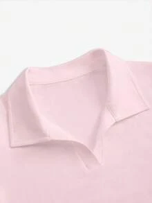 Rina Fox 女士休闲百搭纯色 T 恤，夏季 - 粉色 - 查看 3