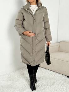 SHEIN Chaqueta casual de 3 en 1 con capucha, cremallera y manga larga de unicolor para maternidad - Verde - Ver 6