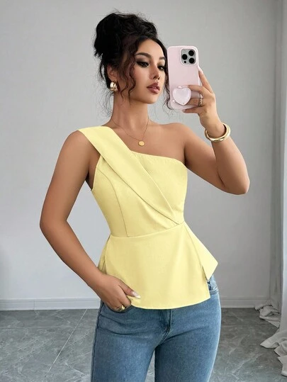 Elenzga 女款 Y2K 纯色不对称下摆无袖上衣