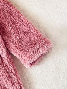 SHEIN 婴儿毛绒小熊连帽连体衣，秋冬季婴儿连体衣 - 粉色 - 查看 7