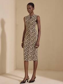 JIAN LASALA Abito midi aderente da donna con scollo rotondo, tagli e stampa leopardata, elegante per l'autunno, abito leopardato elegante da donna per feste, cocktail e occasioni di lusso