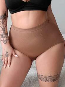 SHEIN 1 quần legging định hình liền mạch cỡ lớn cho nữ - màu nâu - Xem 5