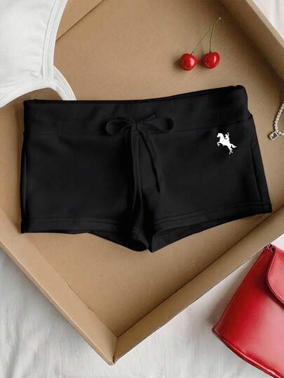 Comfortcana Pony Print Pattern Drawstring Waist Slim Fit Shorts