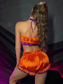 Fantasy Costume Bộ trang phục nữ 3 món: Áo, Quần short, Cổ áo - trái cam - Xem 3