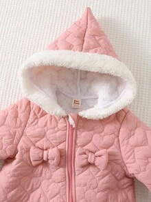 Cozy Pixies Bộ đồ liền thân dài tay có mũ lót giữ nhiệt cho bé gái, thoải mái và đa năng, thích hợp cho mùa đông, màu hồng Bộ đồ liền thân dài tay có mũ lót giữ nhiệt cho bé gái có mũ lót giữ nhiệt có mũ trang trí nơ, thoải mái và thích hợp cho mùa đông, màu hồng - Hồng - Xem 5