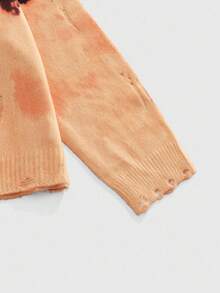 ROMWE MEN Street Life 男士休闲撞色圆领宽松针织长袖毛衣，秋冬 - 黑色 - 查看 4