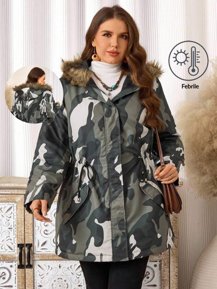 Plus Size Camouflage Casual Long Sleeve Warm  Winter Coat Fall For Women Winter Country Style For Women Country For Women Country Concert Winter Coats Winter For Women Cozy Fall And Winter For Women
