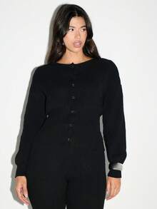 KIZN Contemporary Button Front Cardigan Knit Sweater Crop Top Elegant Long Sleeve Winter Autumn Fashion Statement Layer Piece Casual Daily Knitwear