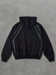 ROMWE MEN Casual Sudadera con capucha con cremallera teñida a mano con aerosol para hombre, otoño - Negro - Ver 4