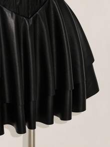 SHEIN ICON Đầm dự tiệc câu lạc bộ gợi cảm Y2K cỡ lớn cho nữ, váy ngắn hở lưng bằng da PU, màu đen - màu đen - Xem 7