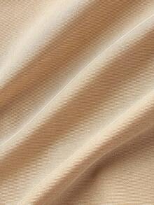 SHEIN MOD Solid Color Asymmetrical Neckline Ruched Twist Long Dress - Champagne - View 4