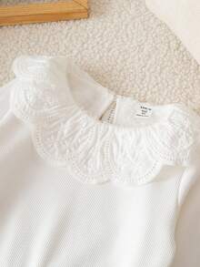 Genkimix Kids 少女心可爱甜美彼得潘领罗纹蓬松圆领套头衫 白色 适合秋冬日常穿着 - 白色 - 查看 3