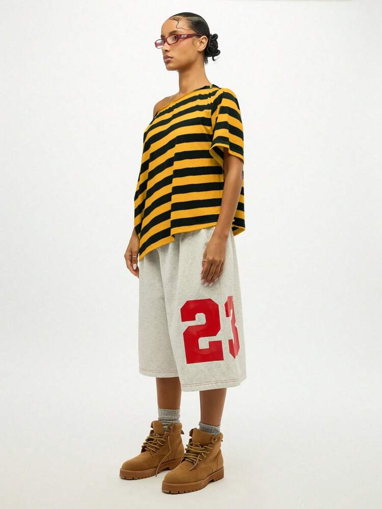 SUMWON WOMEN Off Shoulder Striped Wide Fit Top