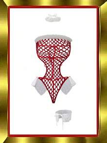 女式拼布人造毛皮、网眼、蕾丝边露背系带性感内衣 - 紅白色 - 查看 2