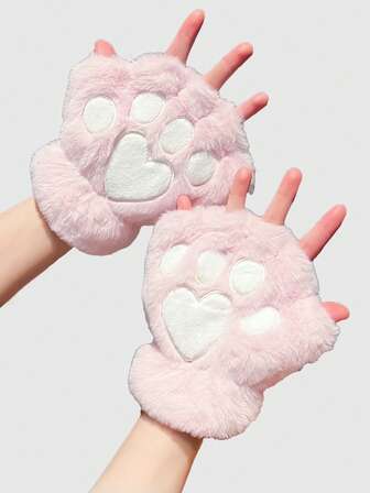Kawaii 1 Paar Plüsch Katzenpfoten fingerlose Handschuhe, geeignet für den täglichen Gebrauch