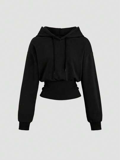 Sweetra Women's Brown Hooded Cinched Waist Long Sleeve Sweatshirt, Autumn/Winter