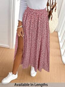 SHEIN Tall CURVE Váy suông hở gấu họa tiết hoa cỡ lớn dành cho nữ - Bụi hồng - Xem 1