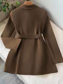 Franclia Fashion French Retro H-Shaped Belt Waist Temperament Slim Lapel Camel Color Going Out Tops Women's Autumn And Winter Windbreaker Jacket Women's Winter Clothing Winter Clothing Women's Business Casual Wear - Coffee Brown - View 2