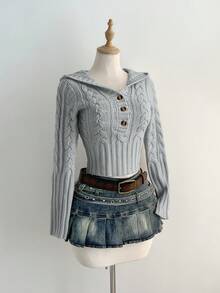 Elamini كنزة صوفية كاجوال قابلة للاستخدام متعدد الأغراض بتصميم ملفوف مع أزرار وسحاب نصفي وقبعة، خريف/شتاء