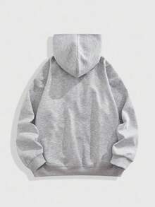 ROMWE MEN Men's Casual Solid Color Hoodie, Fall - Grey - View 2