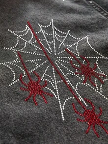 AXEPEAK Chaqueta vaquera de hombre con adornos de strass lavados, prenda exterior corta y con estilo, para otoño - Negro - Ver 6