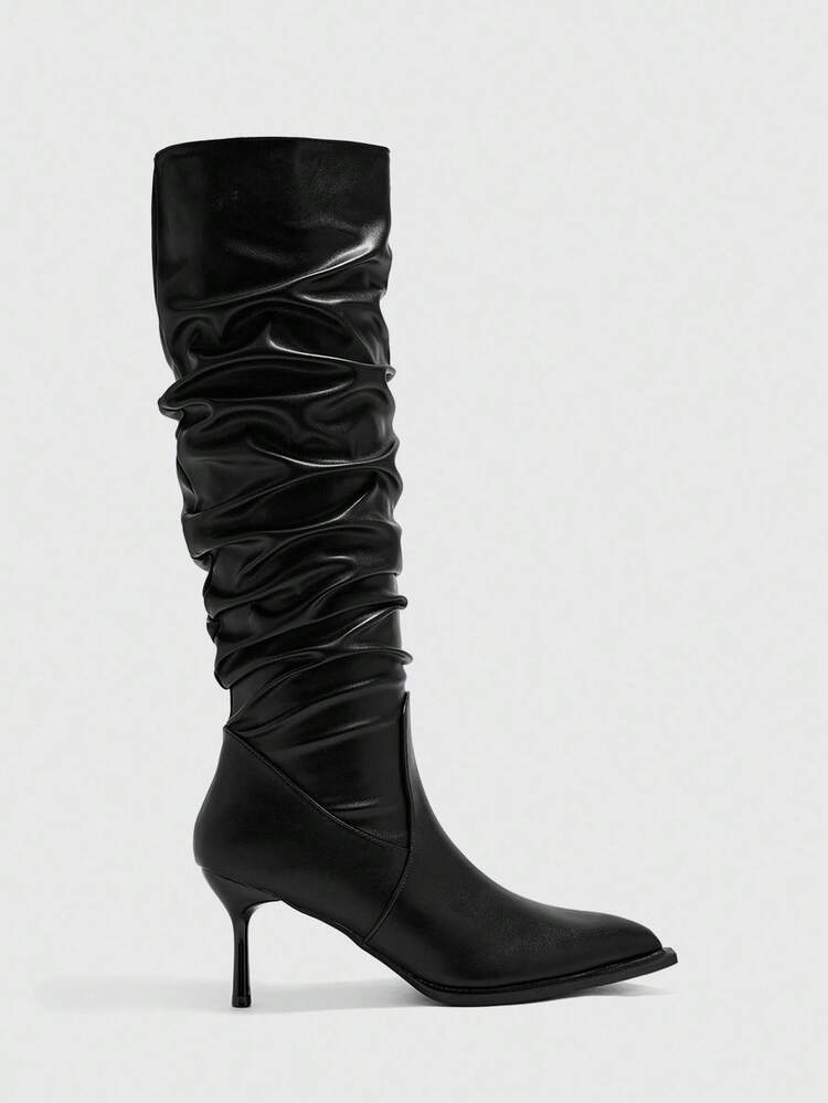 CUCCOO BIZCHIC Błyszczące botki na szpiczastym obcasie | Teksturowany wzór cholewki | Wąski metaliczny obcas | Minimalistyczne botki damskie | 2 pary, wysokiej jakości sztuczna skóra​​