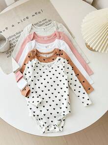 SHEIN 4pcs/Set Newborn Baby Girl Casual Solid Color Knit Long Sleeve Bodysuit, Suitable For Home, Outings And Other Occasions - White - View 3