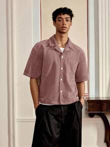 Manfinity VCAY Men's Casual Loose Fit Short Sleeve Woven Shirt, Fashionable Daily Wear