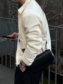 DAZY Autumn Commuter Ribbed Texture Fabric Beige Short Men's Jacket And Coat - Beige - View 9